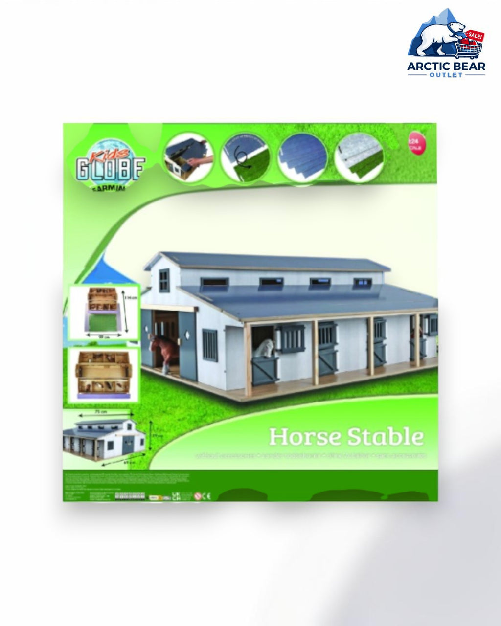 Kids Globe Horse Stable 1:24 – Houten Paardenstal met 6 Boxen & Hooizolder