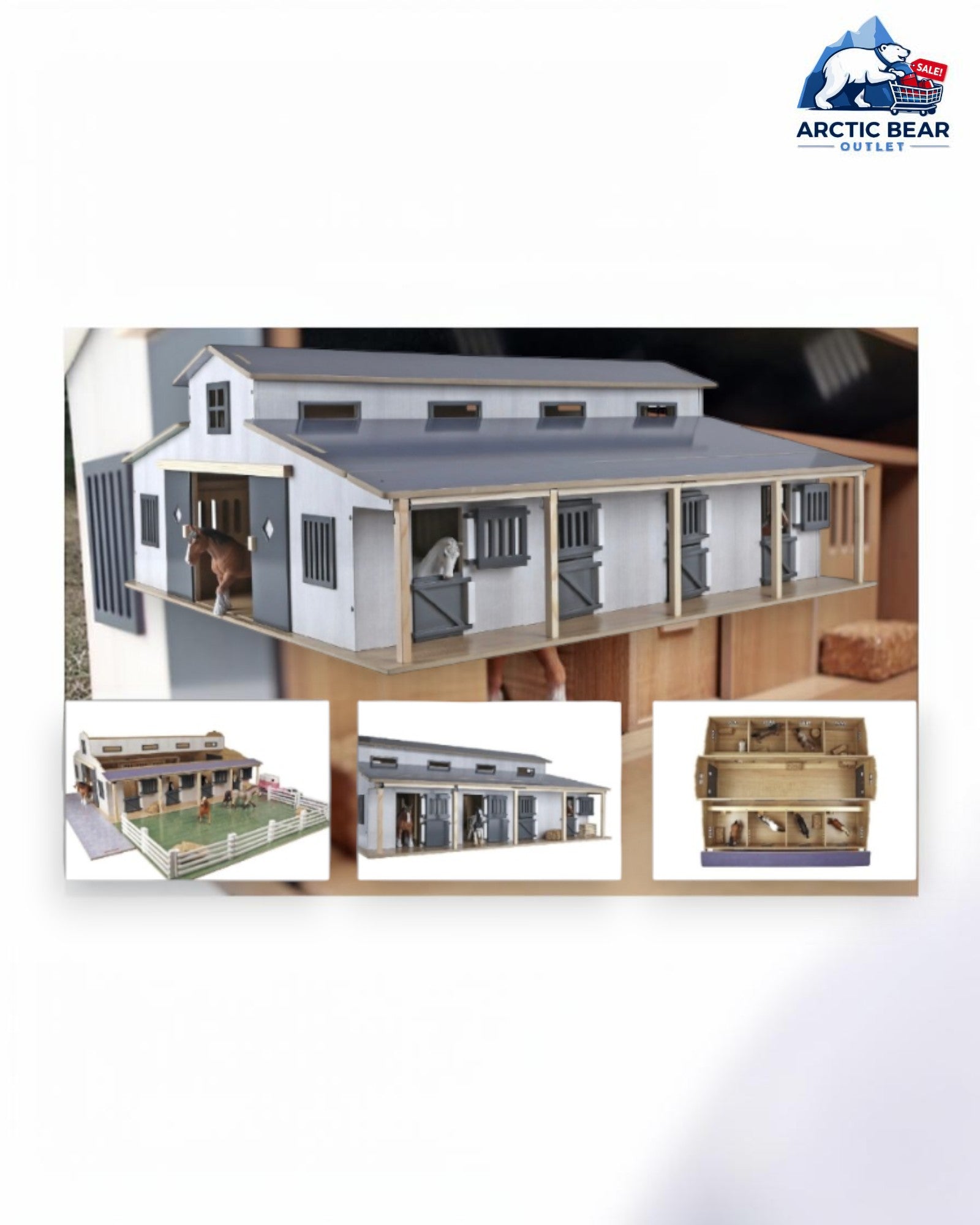 Kids Globe Horse Stable 1:24 – Houten Paardenstal met 6 Boxen & Hooizolder