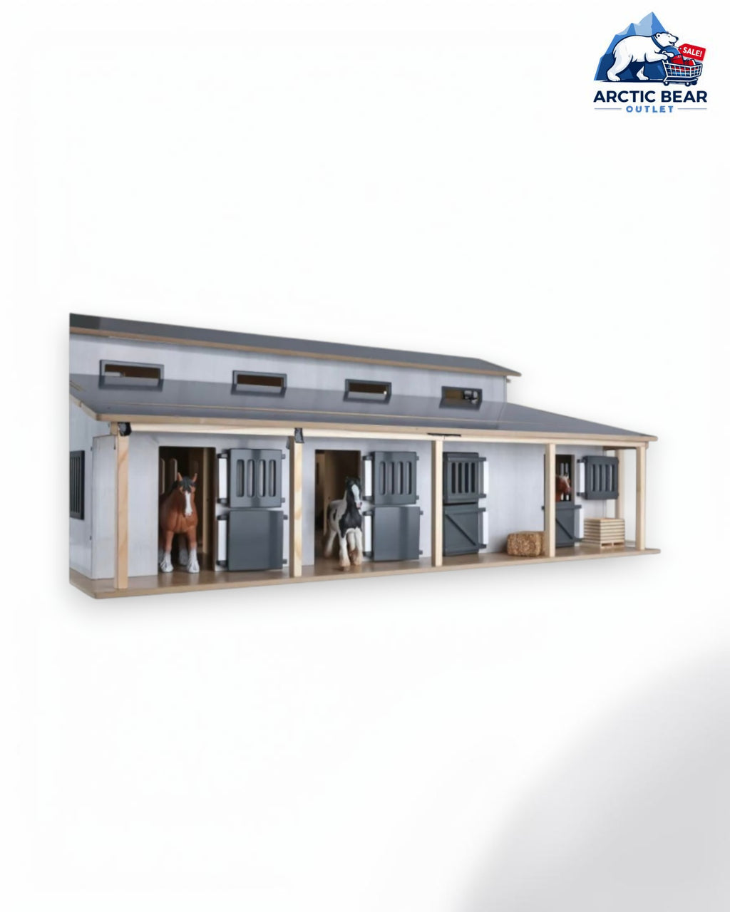 Kids Globe Horse Stable 1:24 – Houten Paardenstal met 6 Boxen & Hooizolder